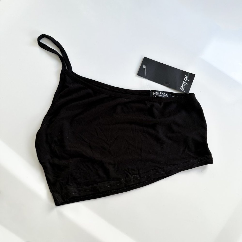 Nasty Gal One Shoulder Crop Top Womens US Size 4 Black - Picture 3 of 5
